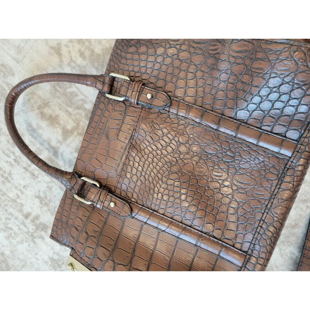 Vintage London Fog Croc Embossed Brown Faux Leather Handbag Shoulder Bag Purse‎